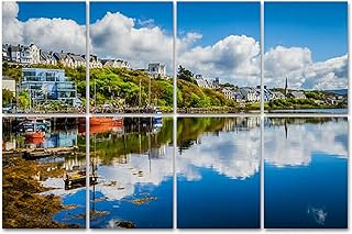8 Panels Art Acoustic Panels Pier port Clifden high tide boats anchored mirror reflection water Soundproof Wall Panels Padding Decorative Sound Absorbing Panels 48"x32" for Recording Studios Home