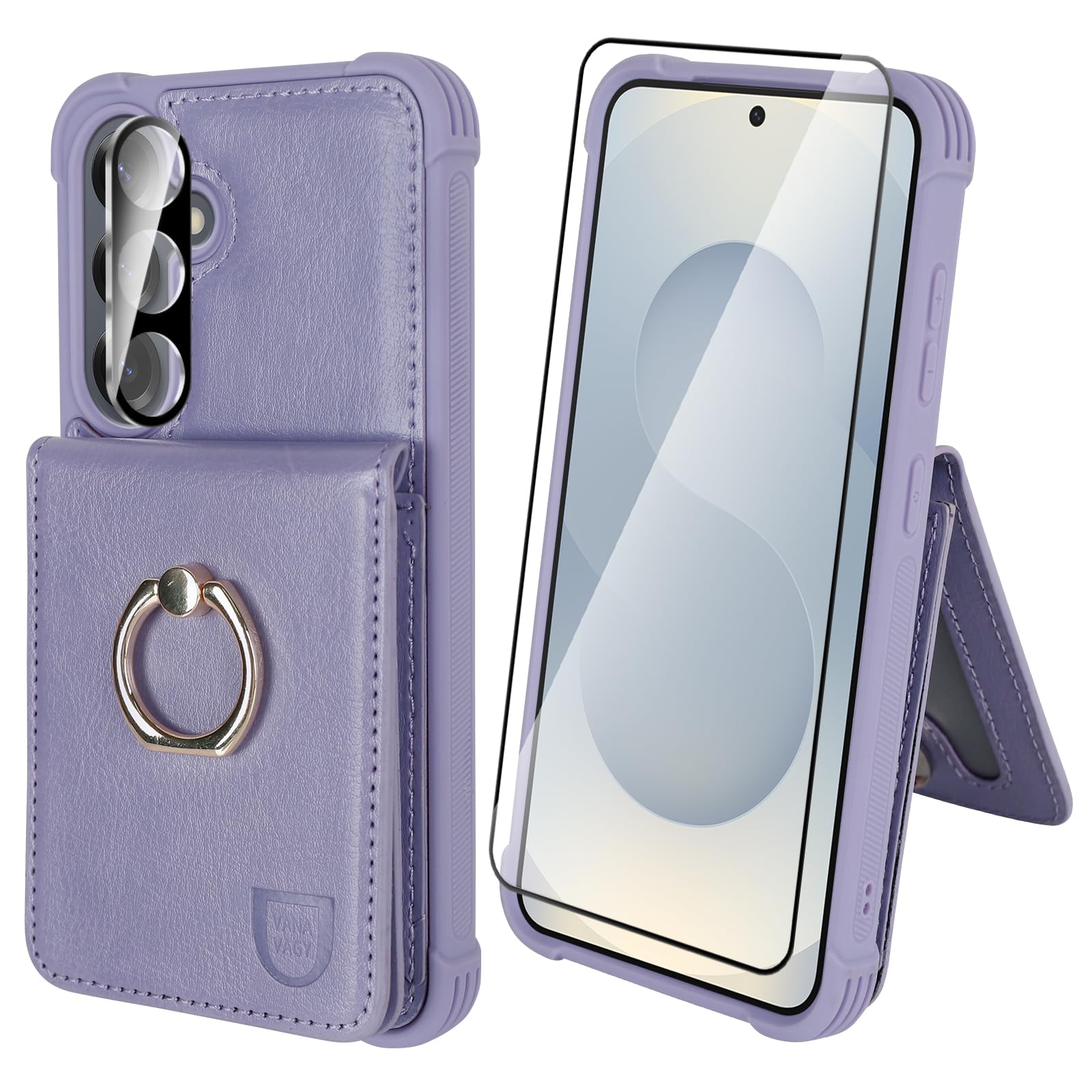 VANAVAGY Wallet Case Compatible for Galaxy S25 Plus for Women Men, Faux Leather Magnetic Clasp Flip Folio Phone Case with Card Holder Coin Pocket Ring