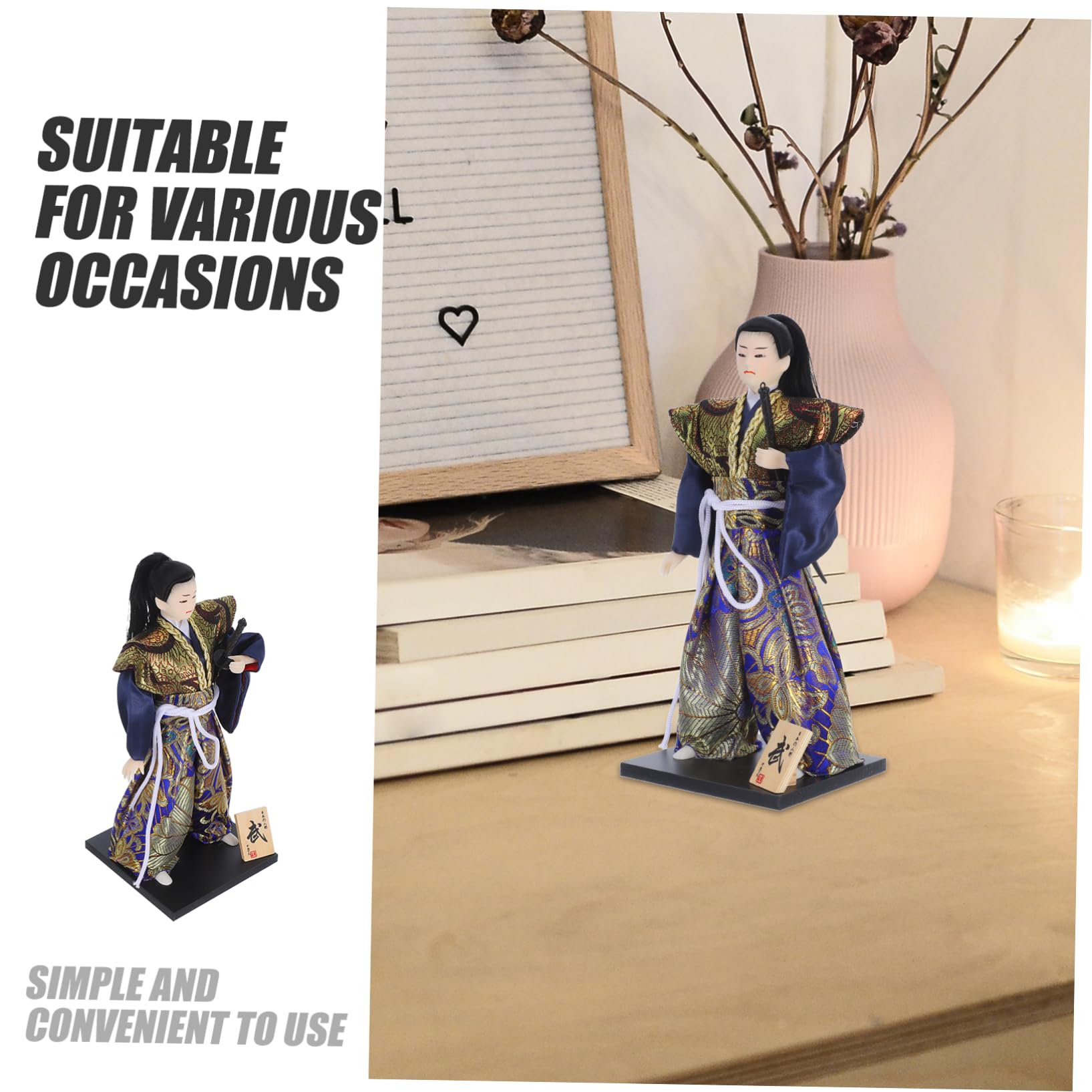 Garneck Figura Samurái Japonesa Coleccionable Kimono Tradicional Escultura Guerrero Asiático para Decoración de Estanterías y Hogar Muñeco Japonés Cultural para Oficina y Sala