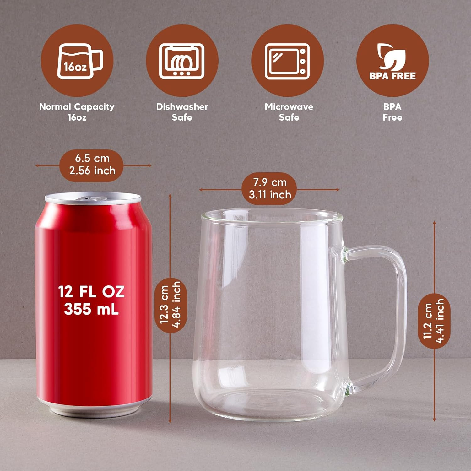 Glass Coffee Mugs, 16 oz Glass Coffee Cups Set of 2, Clear Borosilicate Glass Mugs with Handles for Cappuccino, Tea, Latte, Hot/Cold Beverages, Wine, Americano - Image 2