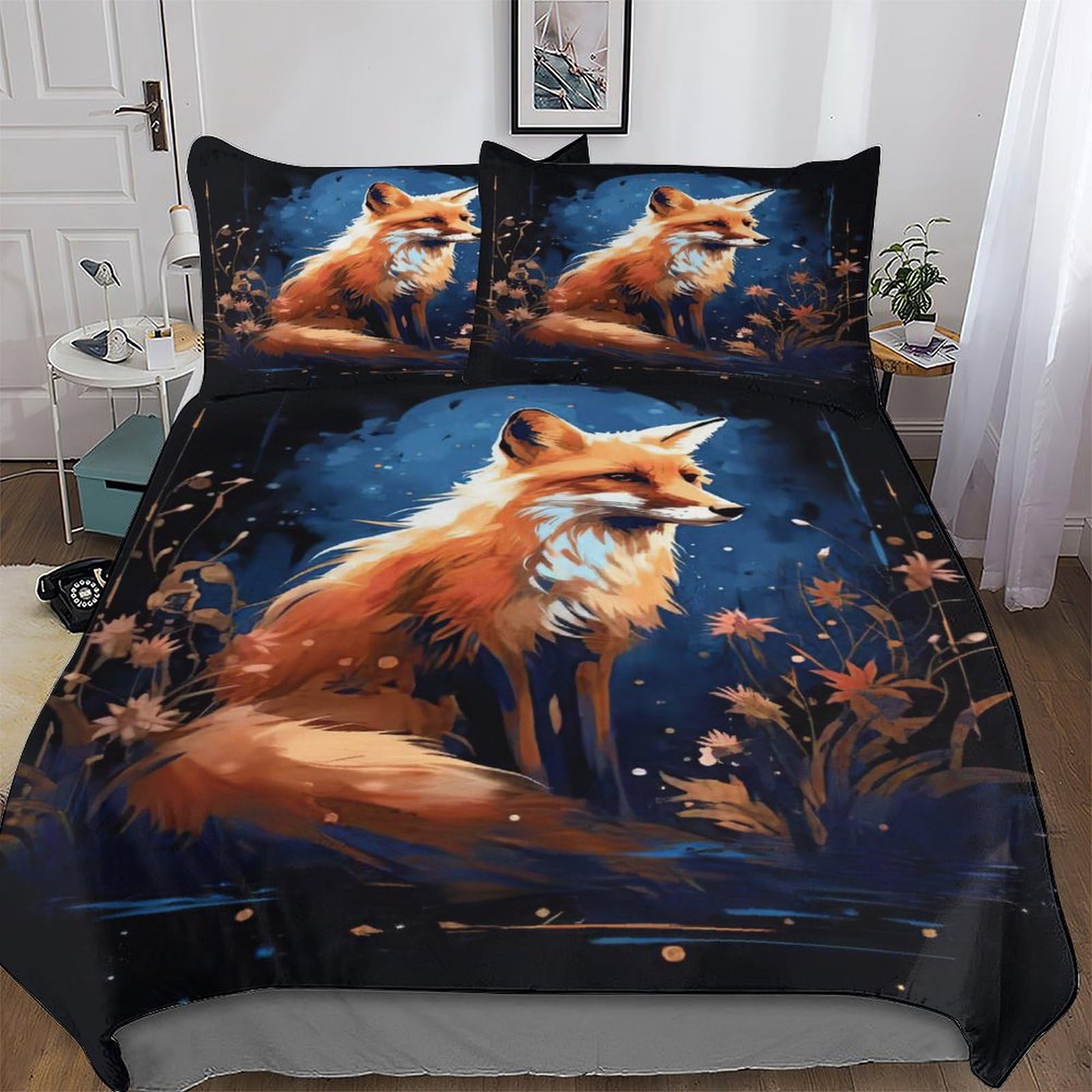 GGJJTT Fox Bedding Sets with Pillowcase Soft Duvet Cover Microfiber 3Pcs Set Quilt Cover for Kids Youth Adult Comforter Cover King220x240cm — image 1