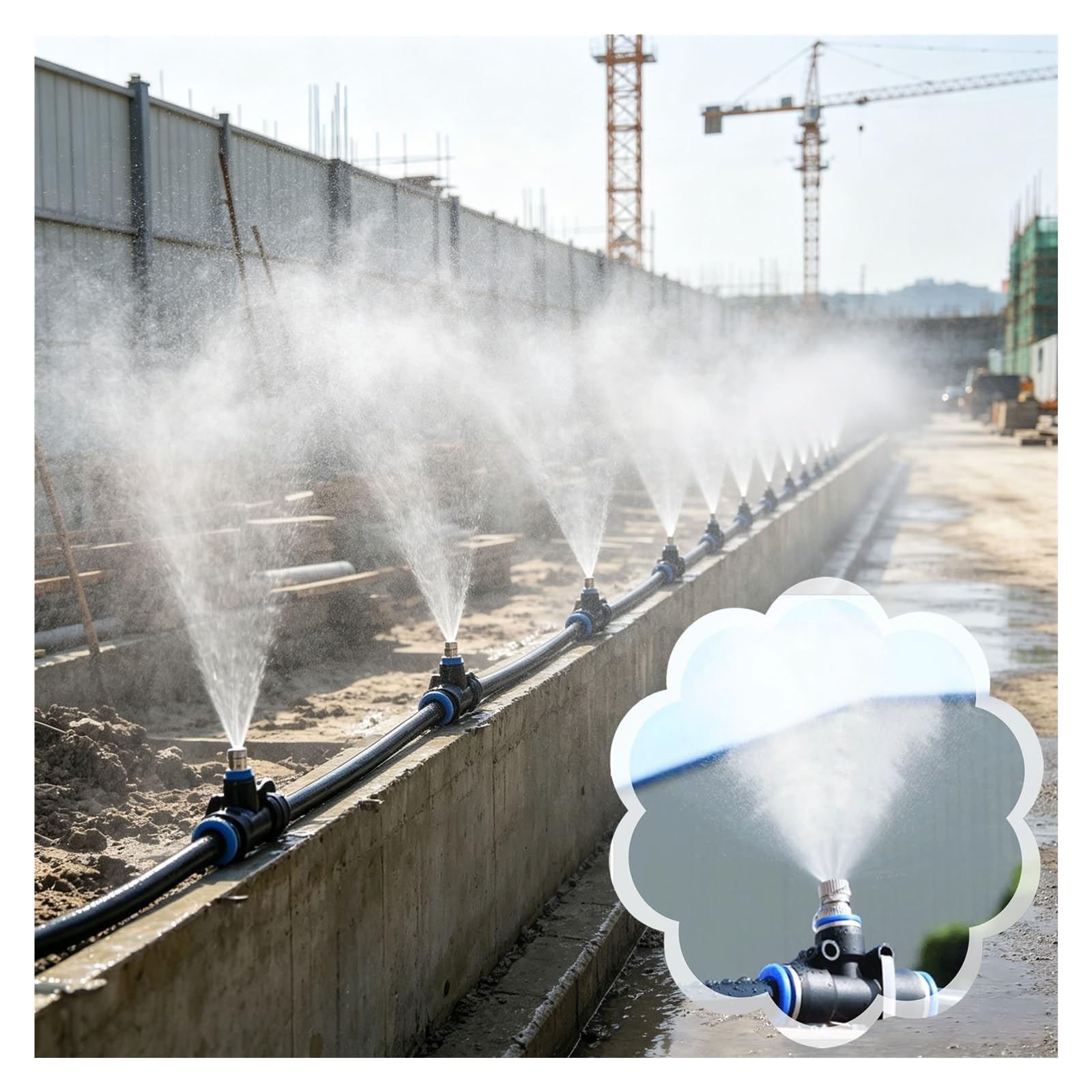 Kit Di Nebulizzazione Cantieri, Esterna Tubo Irrigazione A Goccia | Cantiere, Barriera Stradale, Fattoria, Serra, Giardino, Balcone, Aiuola, Pergola(1181inch/30m/98.5ft)