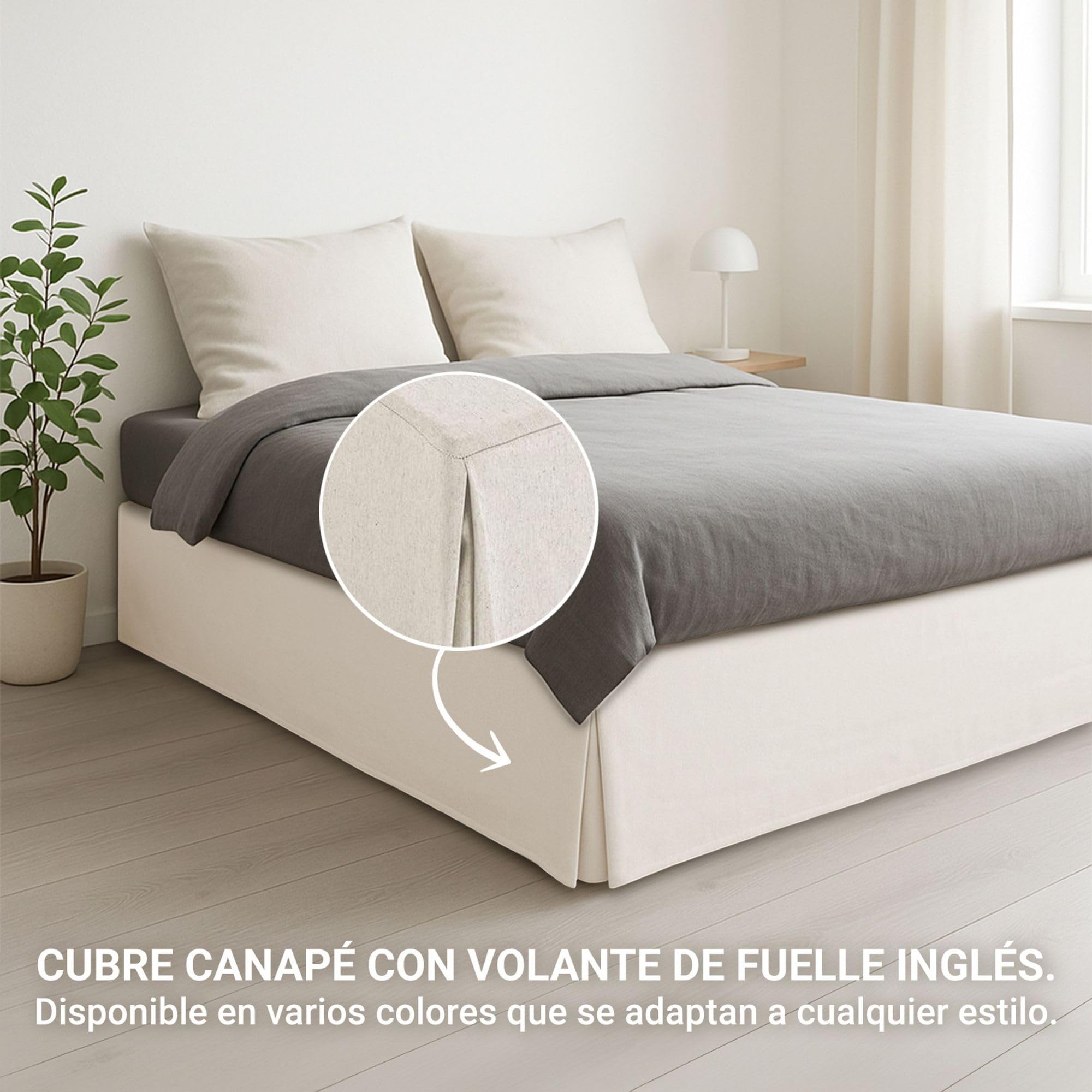 ECOMMERC3 | Cubre Canape Cama 160 Tamaño Faldon Cama 160X190/200 cm - Cubre Canape Color Marfil Ajuste Antideslizante y Transpirable 100% Made in Spain