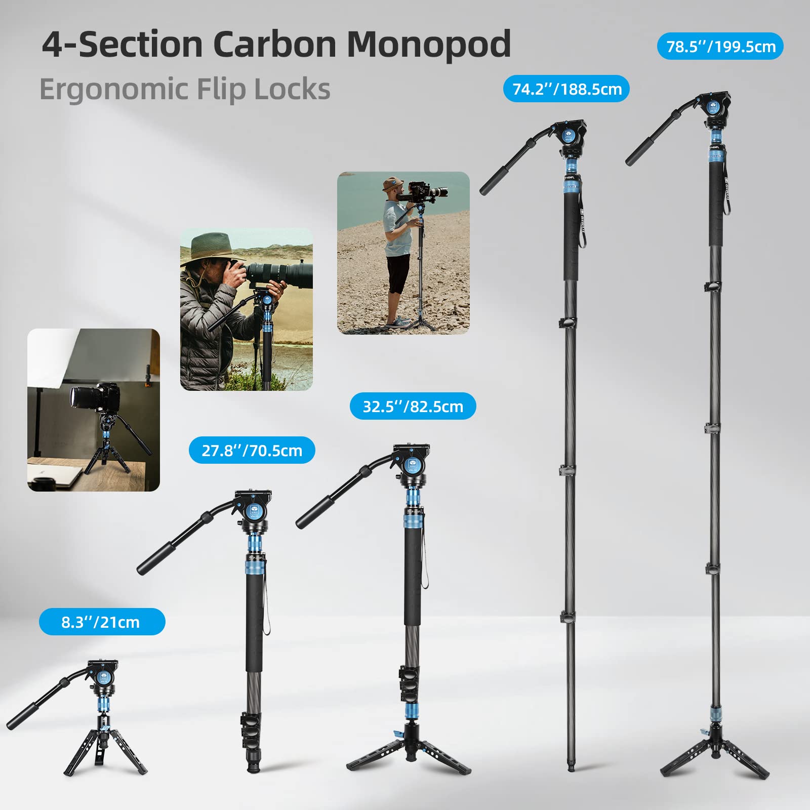 SIRUI Camera Tripod & Monopod Stand, 78.7" Tall Aluminum Detachable Tripod With Center Column, 360°Ball Head, Quick Release Plate For DSLR, Phone Holder, Payload 17.64lbs, APT-02