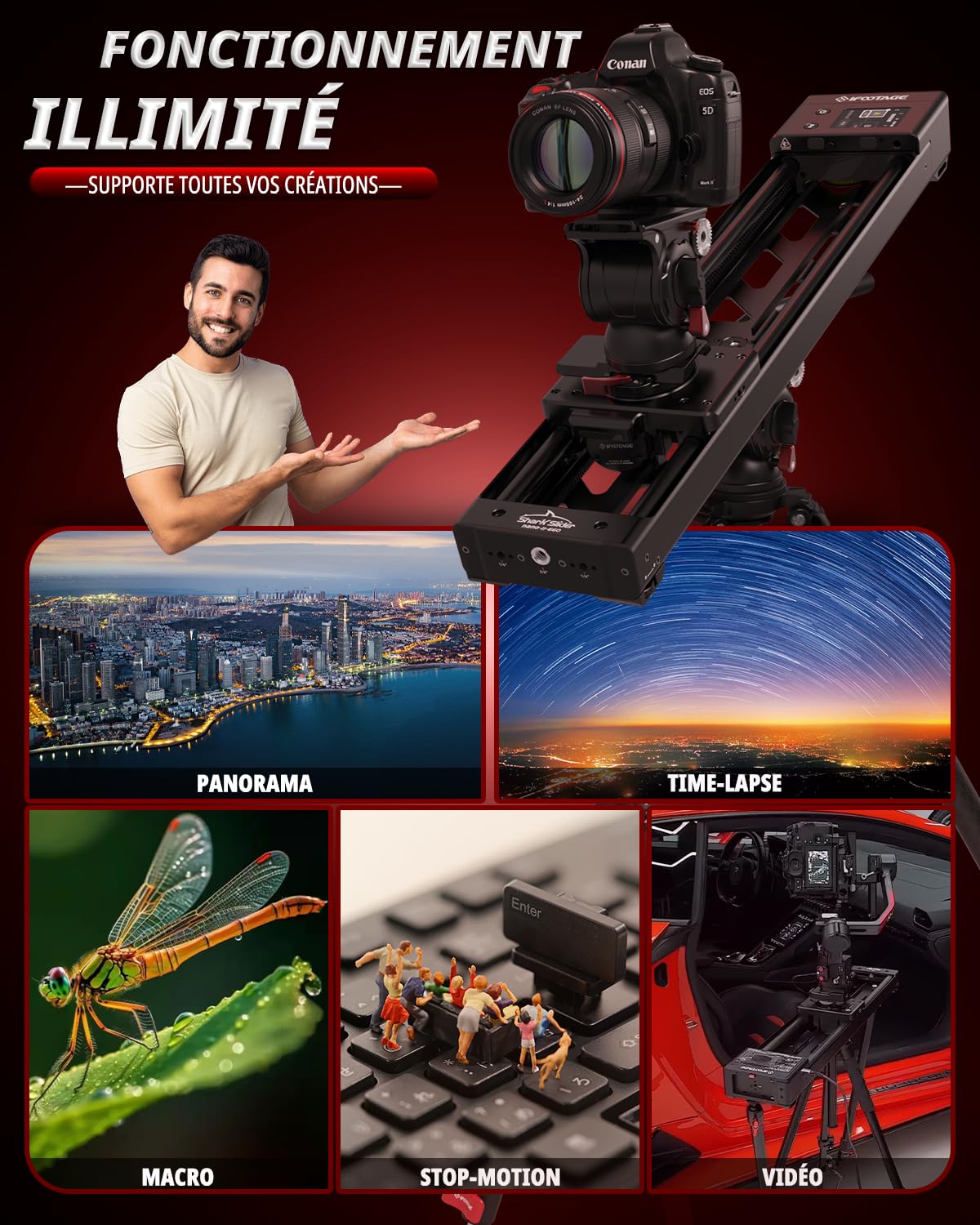 IFOOTAGE Curseur motorisé Shark Nano II 660,5 axes de prise de vue coordonnée, compatible avec stabilisateurs DJI RS2, RS2 Pro, RS3 Pro, RS4, RS4 Pro, charge utile maximale 7 kg, 66 cm