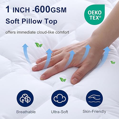 Miniatura 3 de XWZO Cubrecolchón de espuma viscoelástica tamaño King de doble capa de 3 pulgadas, 2 pulgadas de gel refrescante de espuma viscoelástica y