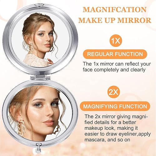 Miniatura 5 de Cindeer 8 piezas de espejo pequeño compacto plegable de bolsillo para maquillaje redondo de mano cosmética aumento compacto de diamantes de