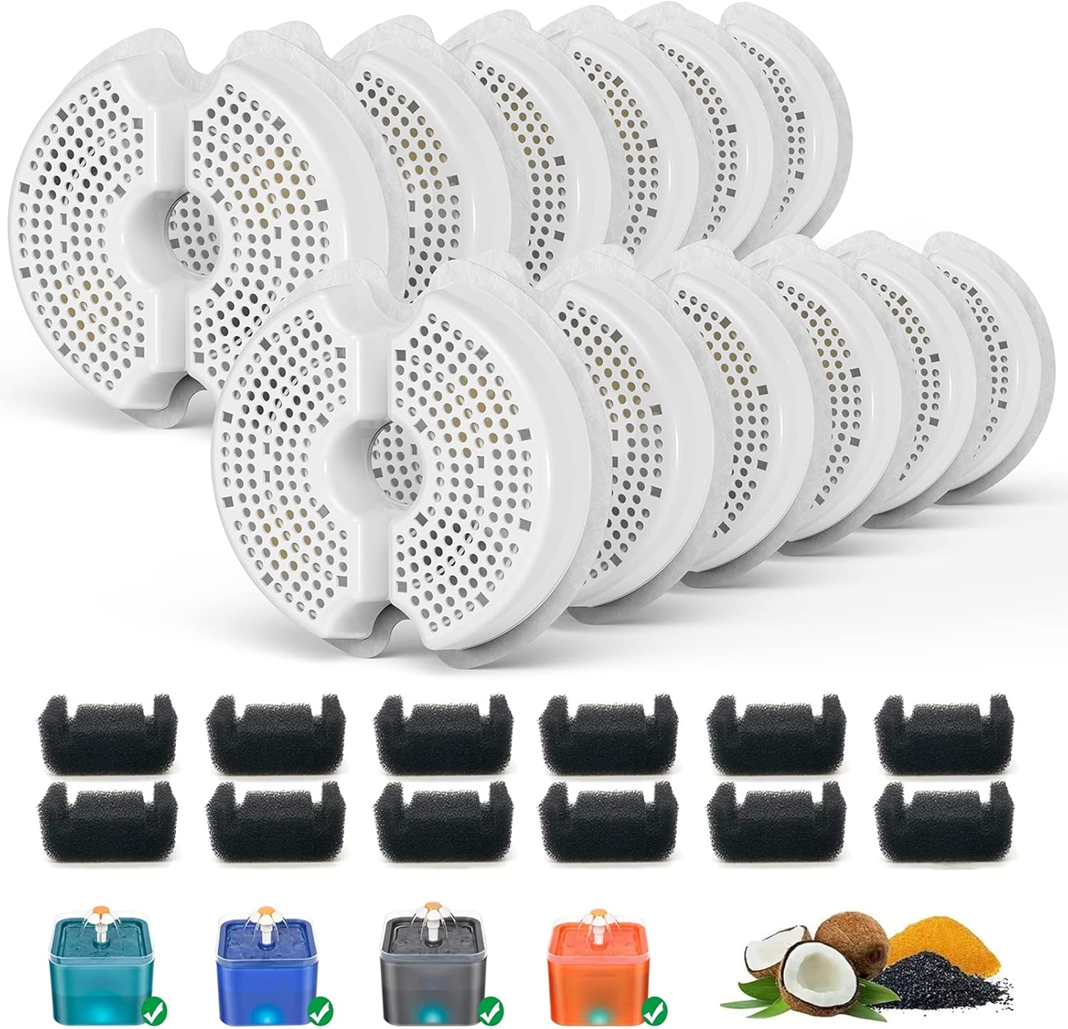 Pack de 12 Filtros para Fuente de Agua de Gato con Esponjas Prefiltro