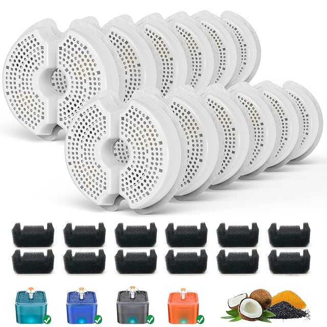 SAMANIJA - Paquete de 12 filtros para fuente de agua para gatos con esponjas pre-filtro de repuesto…