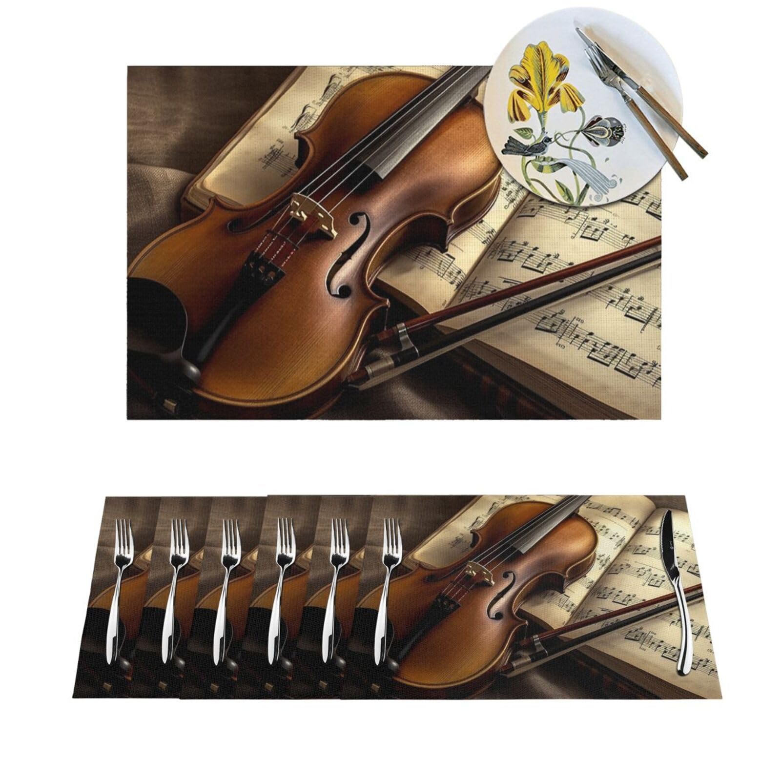 Sets de table lavables en PVC violon et livre résistants et antidérapants pour cuisine