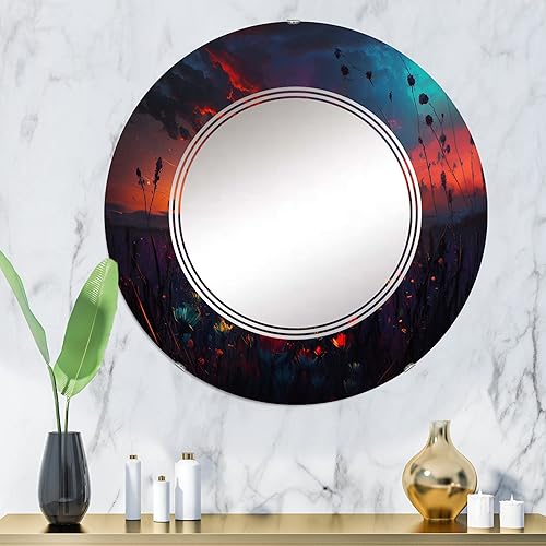 Miniatura 2 de DesignQ Flowerful Countryroad at Sunset I- Vanity Mirror, Bathroom Mirrors, Wall Mirrors for Living Room, Bedroom - Round Mirror - Large 24'x24',