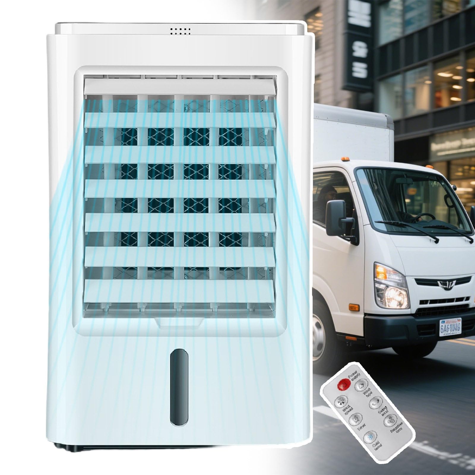 Condizionatore d'Aria per Camper 4 in 1/Raffrescatore d'Aria Evaporativo Portatile per Auto con Telecomando,Mini Ventilatore Raffreddamento per Camper con 3 Impostazioni di velocità 24v
