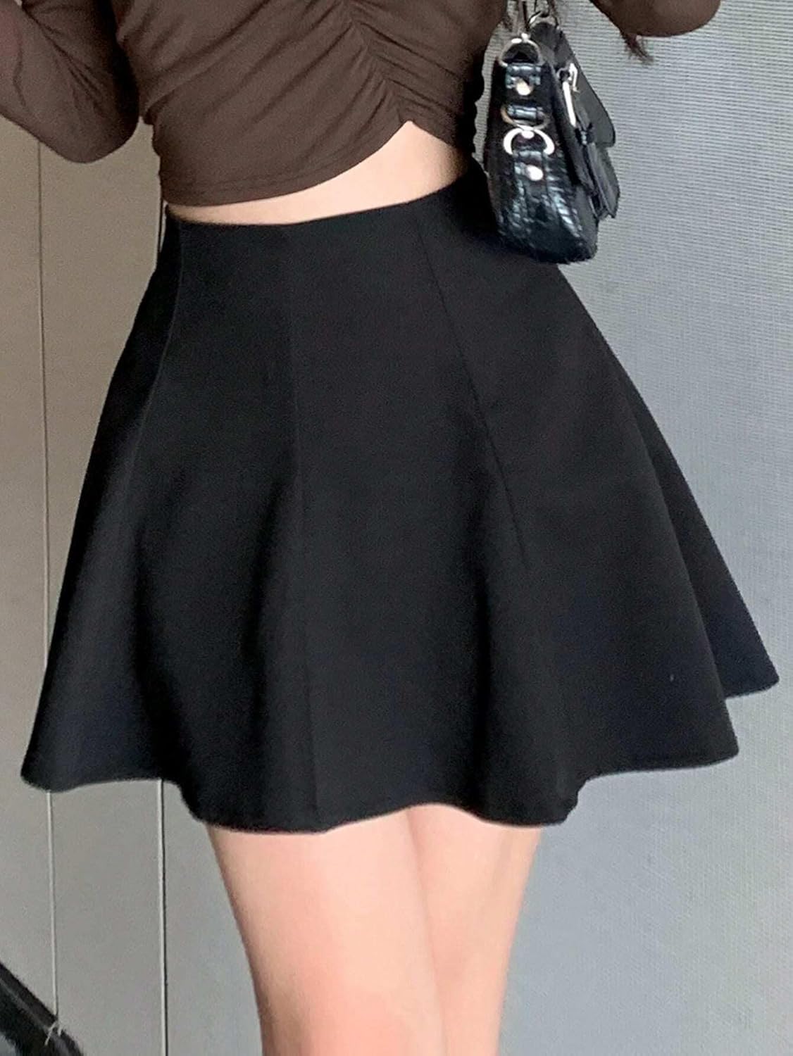 Womens Casual Zipper Short Skirts Skort- High Waist Flared Skirt for Fall Fashion