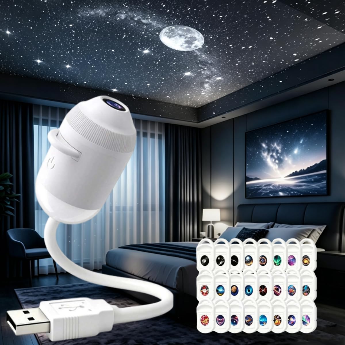 Smart Holographic Night Light Projector, USB Galaxy Star Projector Light