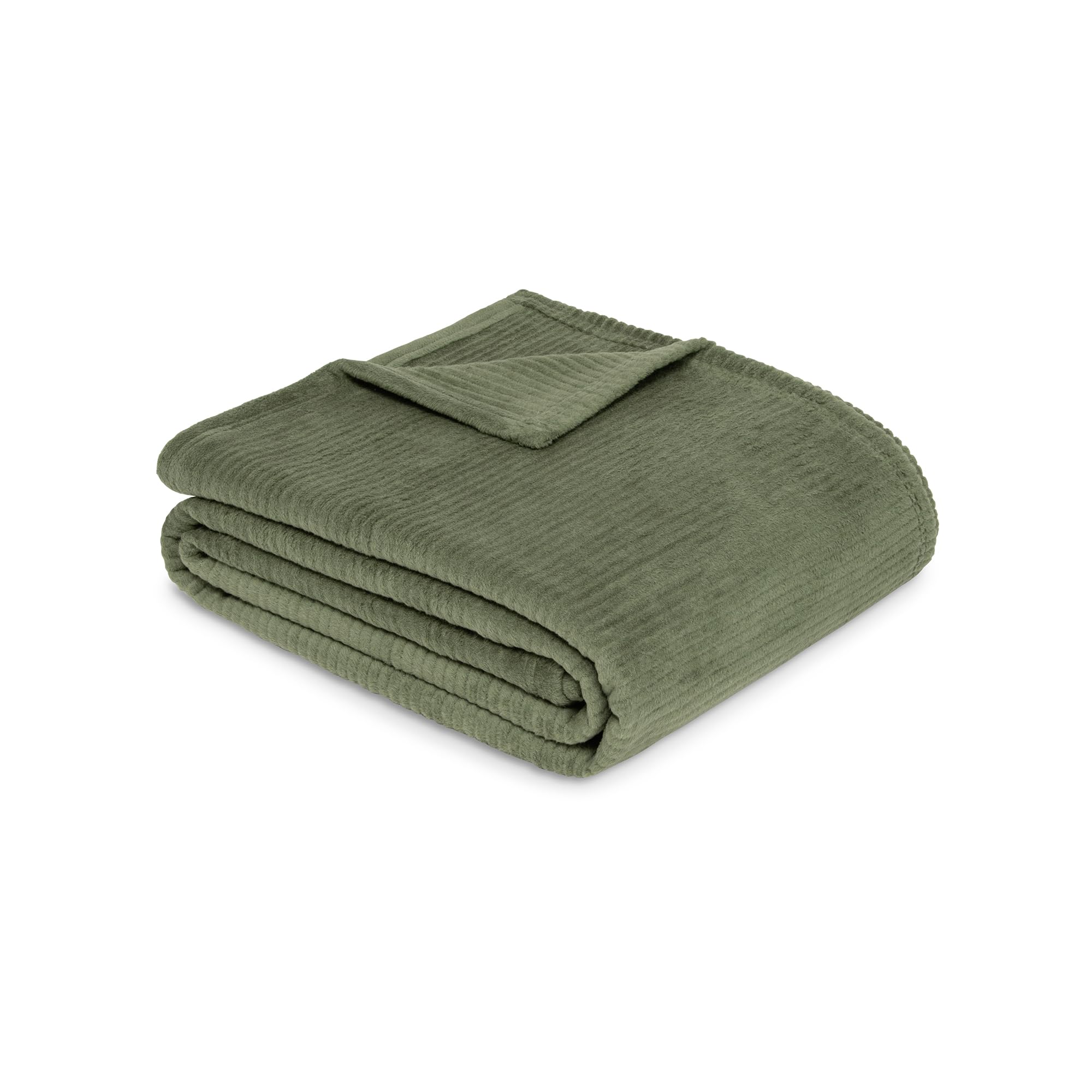 Ibena Cord Decke 150x200 cm - Baumwollmix weich, Made in Germany, warm & waschbar, Kuscheldecke grün mit Cord Struktur
