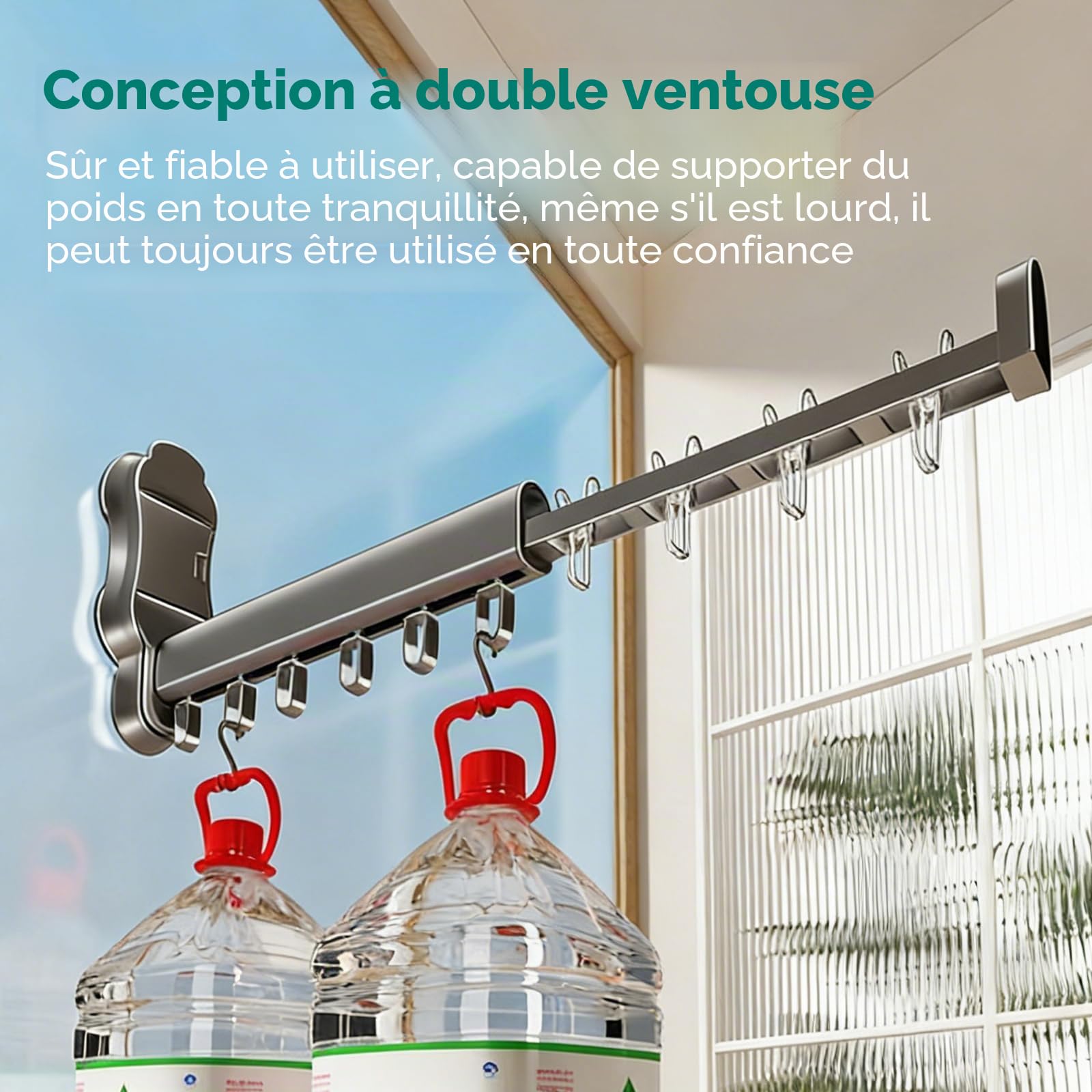 Étendoir Linge Mural Pliable avec Ventouse, Étendoir à Linge Mural Rétractable 25cm, Étendoir Rabattable 90°, Support Murale Gain de Place pour Balcon & Salle de Bain