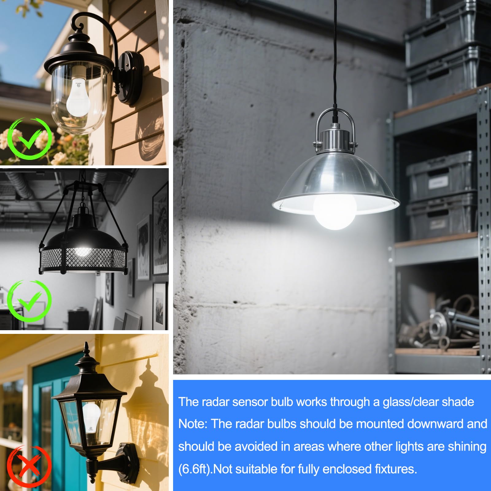 Bombillas LED A21 con sensor de movimiento de radar, equivalente a 14,5 W, 100 W, bombillas LED de 1500 lm, luz diurna de 5000 K, luz de día y apagado automático para porche, garaje, patio, base E26