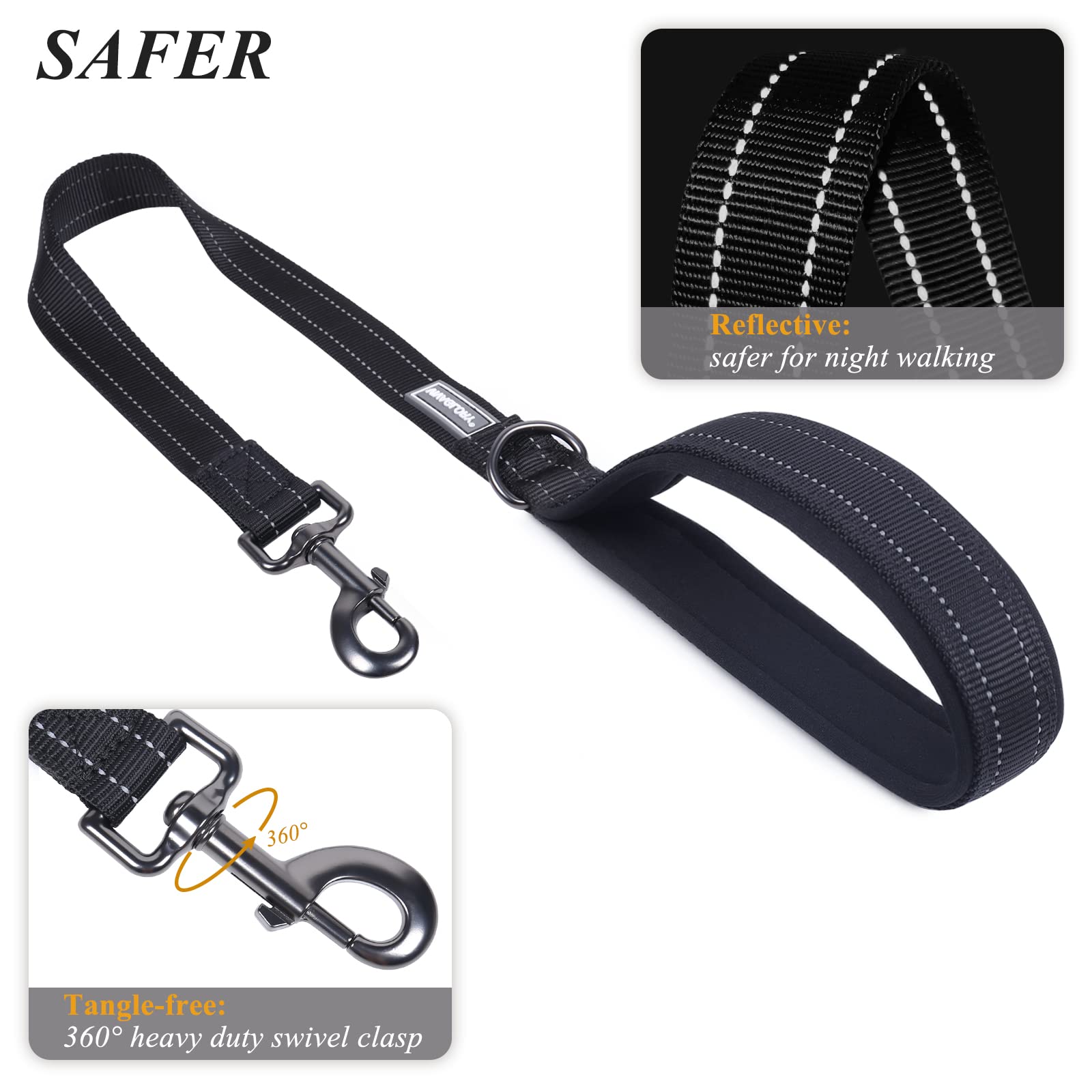 VIVAGLORY Short Dog Lead Closerok Traffic Leash for Dog with Soft Padded Handle for Training & Walking, 61cm, Black - Image 3