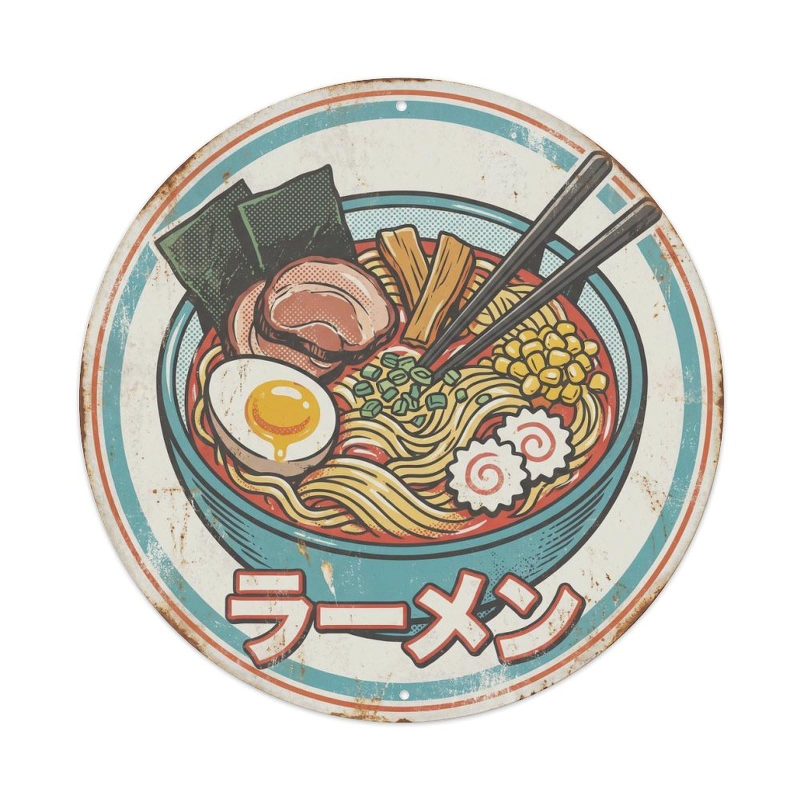Cxhjca 8X8inch(20X20cm) Ramen Japanese Shop Graphic Screenprint Cuisine Street Metal Tin Sign
