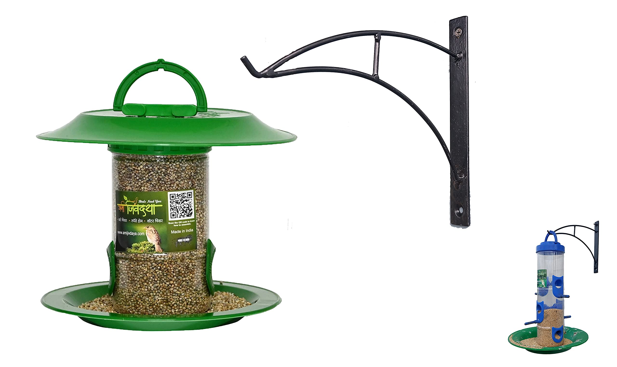 Amijivdaya Hanging Small Hut Bird Feeder with Wall Mount Black Metal Stand 1 Piece_Green (B09GPGHZZV) Amazon Price History, Amazon Price Tracker