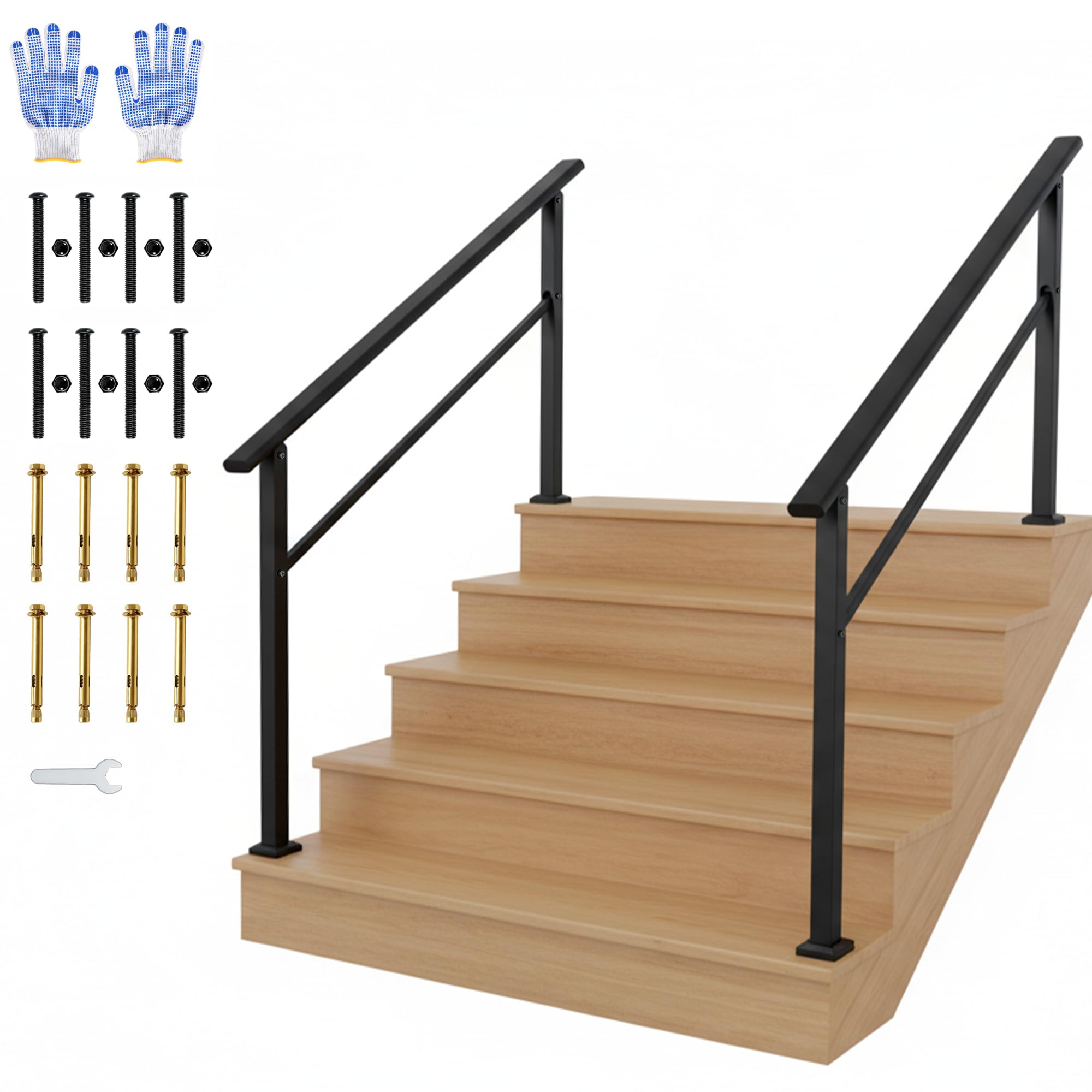 Photo 1 of ** scratches from transport** IDEALHOUSE 2 Pack 5 Step Outdoor Stair Handrail Kit, Black Aluminum & Iron Construction for Porch Steps, Easy Assembly Safety Railing, All Hardware & Gloves Included