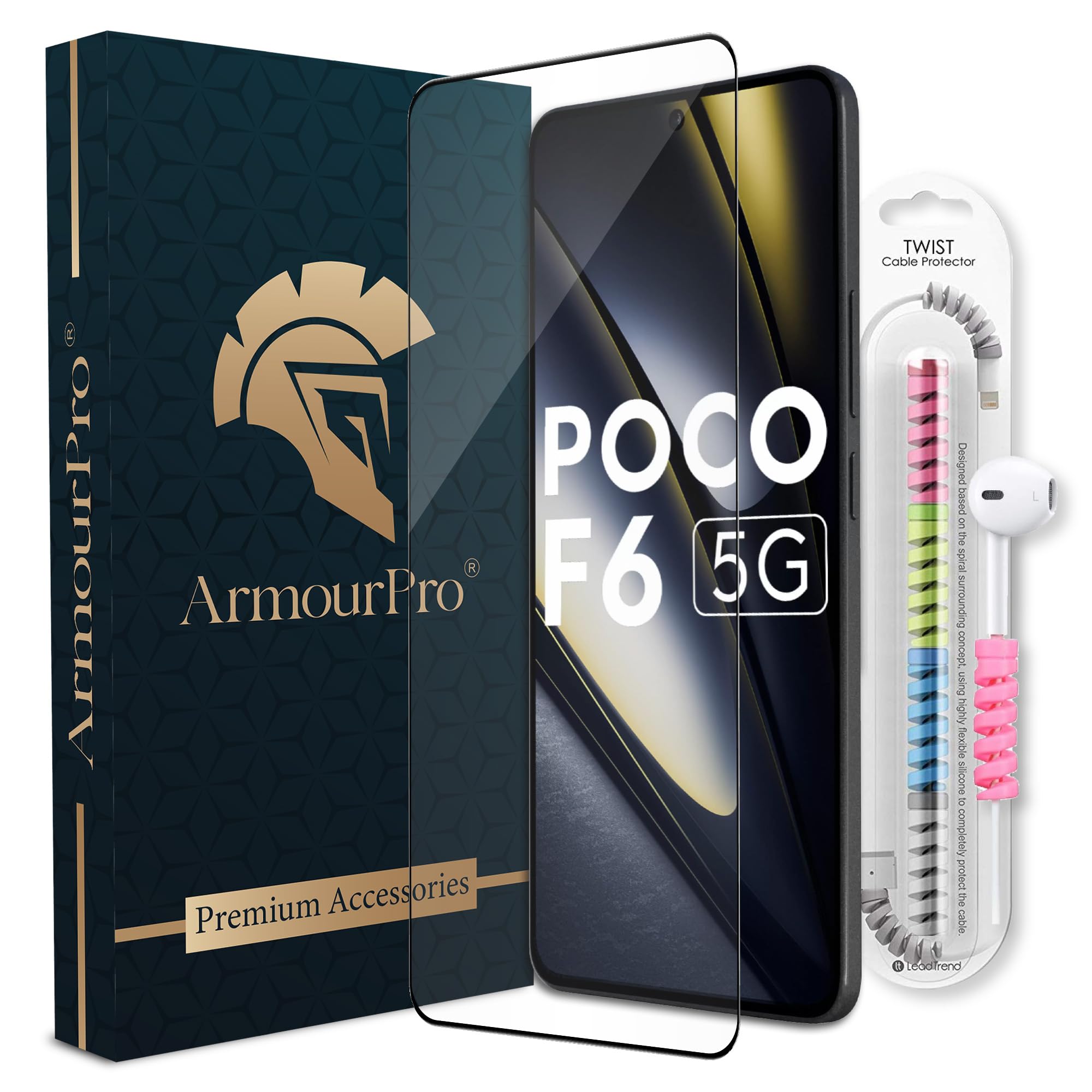 ArmourPro Premium Tempered Glass for Poco F6 5G / Poco X6 5G / X6 Pro 5G with Edge to Edge Full Screen Coverage and Cable Protector and Easy Installation Kit, Pack of 1 | Black Border (B0D5CW3LMR) Amazon Price History, Amazon Price Tracker