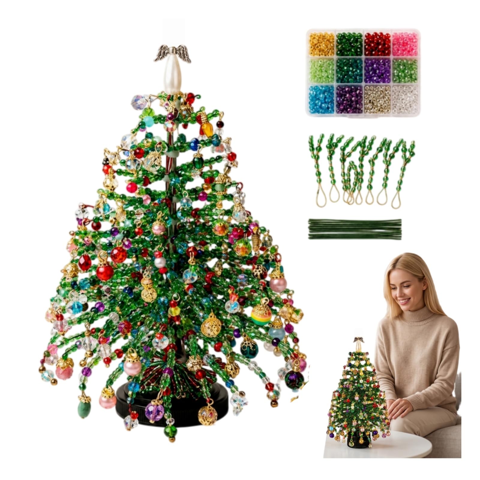 DIY Beaded Christmas Tree Kit, Beading Kits with Colorful Beads
