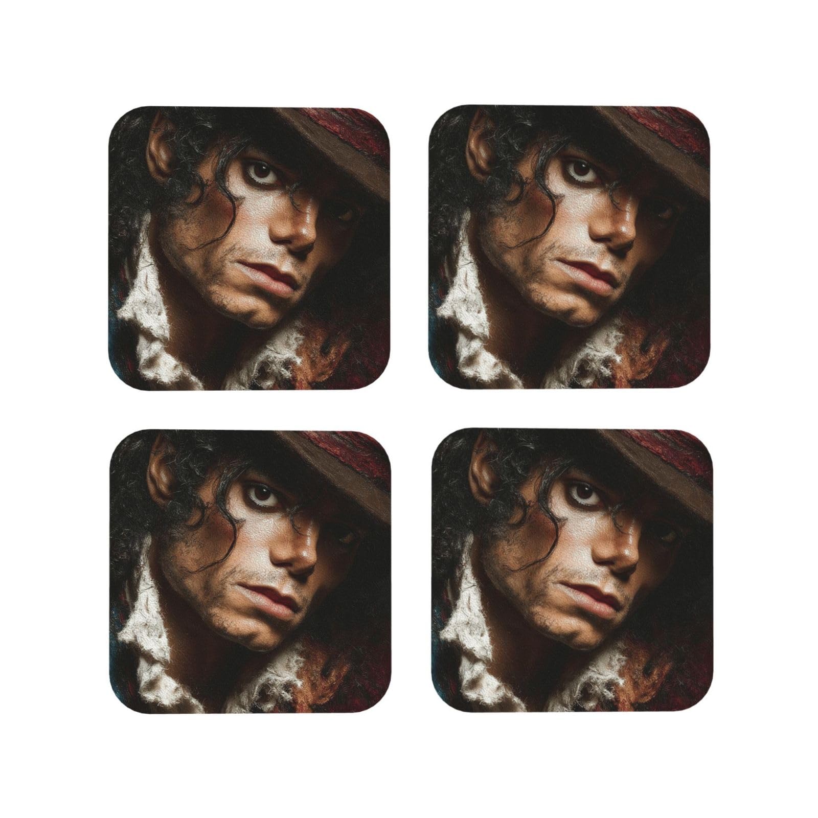 Coasters Set of 4 Round Leather Coaster Quick-Dry Drink Michael Jackson Coasters for Desk Absorbent Mugs Pads Tabletop Protection Pad Heat Resistant Coffee Cup Mat for Kitchen Bar