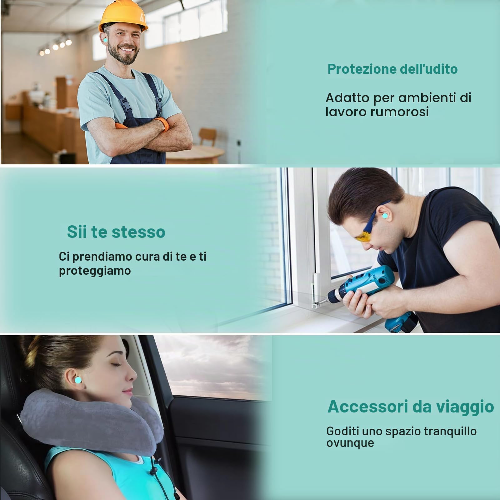 SURFOU Tappi Orecchie Dormire, 60 Paia, Riduzione Rumore 38 dB, Riutilizzabili e Confortevoli, Ideali per Russare, Studio, Viaggio, Moto, Ufficio, Dormitori Laterali, Turchese