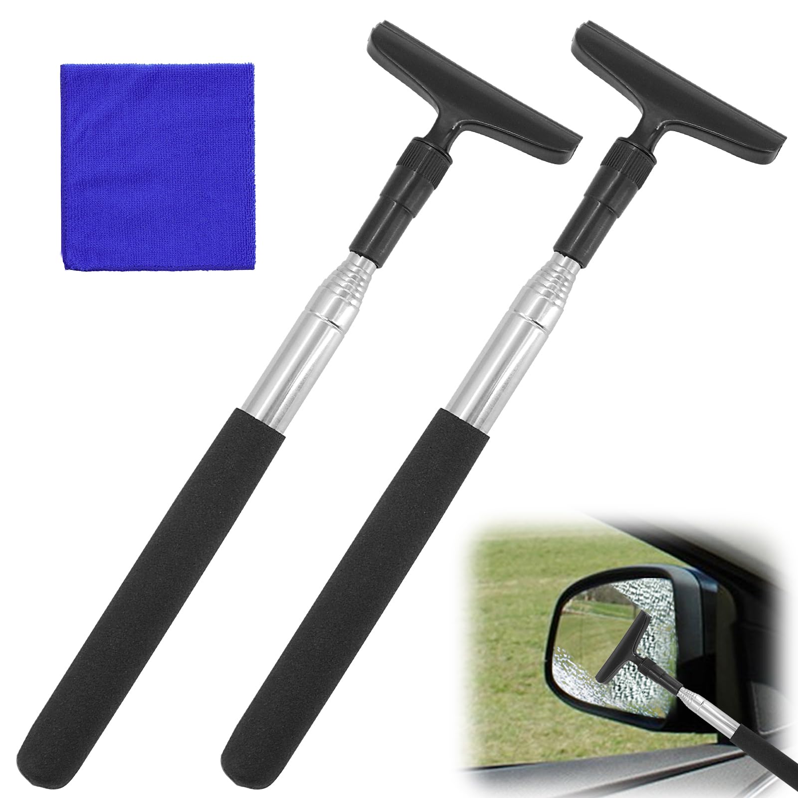 2 tergicristalli laterali retrattili, per specchietto retrovisore auto, colore nero, mini estrattore per finestre, testina retrattile, per tutti i veicoli, specchi, allungabile fino a 102 cm