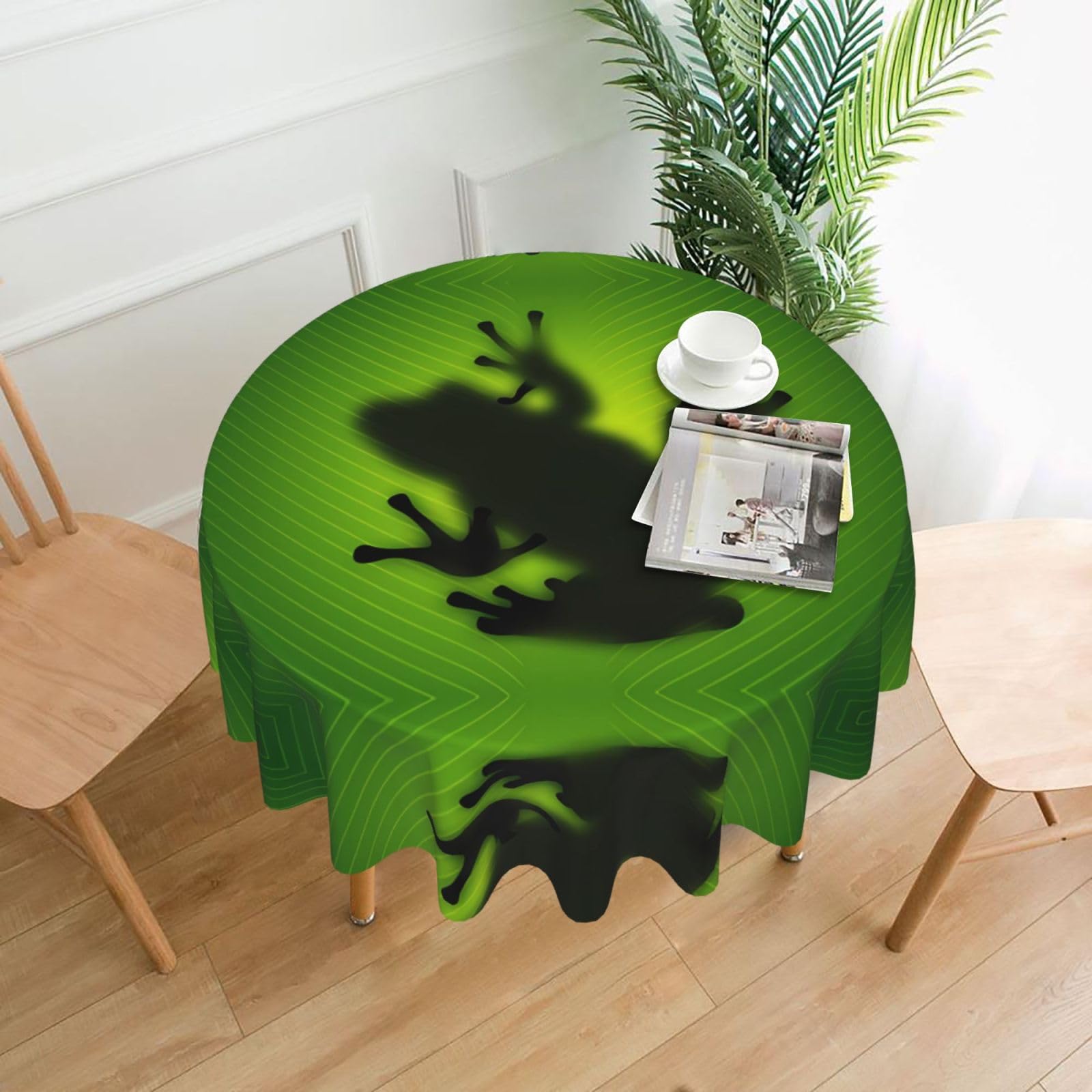 ZHAOUR Green Frog Shadow Print Round Washable Tablecloth – Table Cover