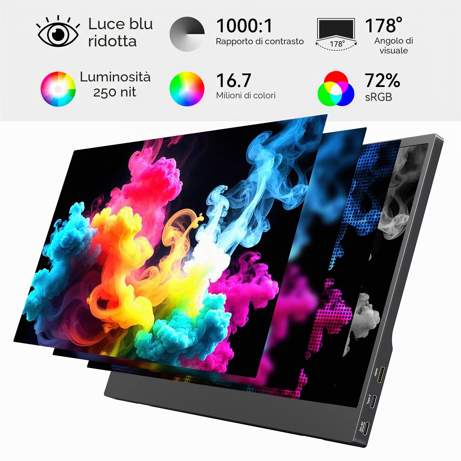 Monitor portatile da 15,6" FHD 1080P 60Hz IPS Dual USB-C e Mini HDMI, monitor da gioco ultra sottile con Smart Cover, Plug & Play per laptop, PC, Mac, telefono, PS5