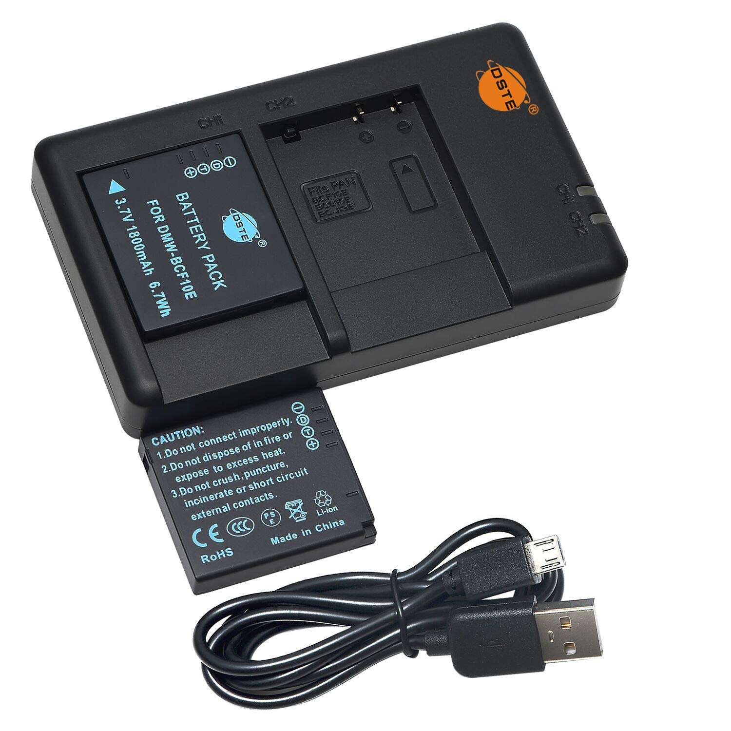 2 Batterie DMW-BCF10 + Caricatore Doppio USB Compatibili Lumix: Per DMC-F2, F3, FH1, FH20, FT1, TS1 E Altri - 1800 MAh - 5