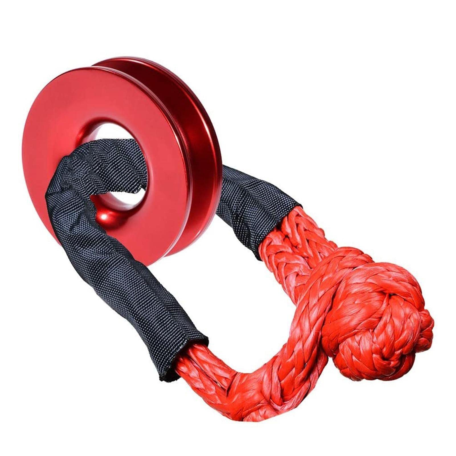 RedMapleTek Snatch, T6 6061 Aluminum Recovery Snatch Block, Diameter 3.85in, Load 41000 Lbs Synthetic Winch Rope, Snatch Soft Shackle