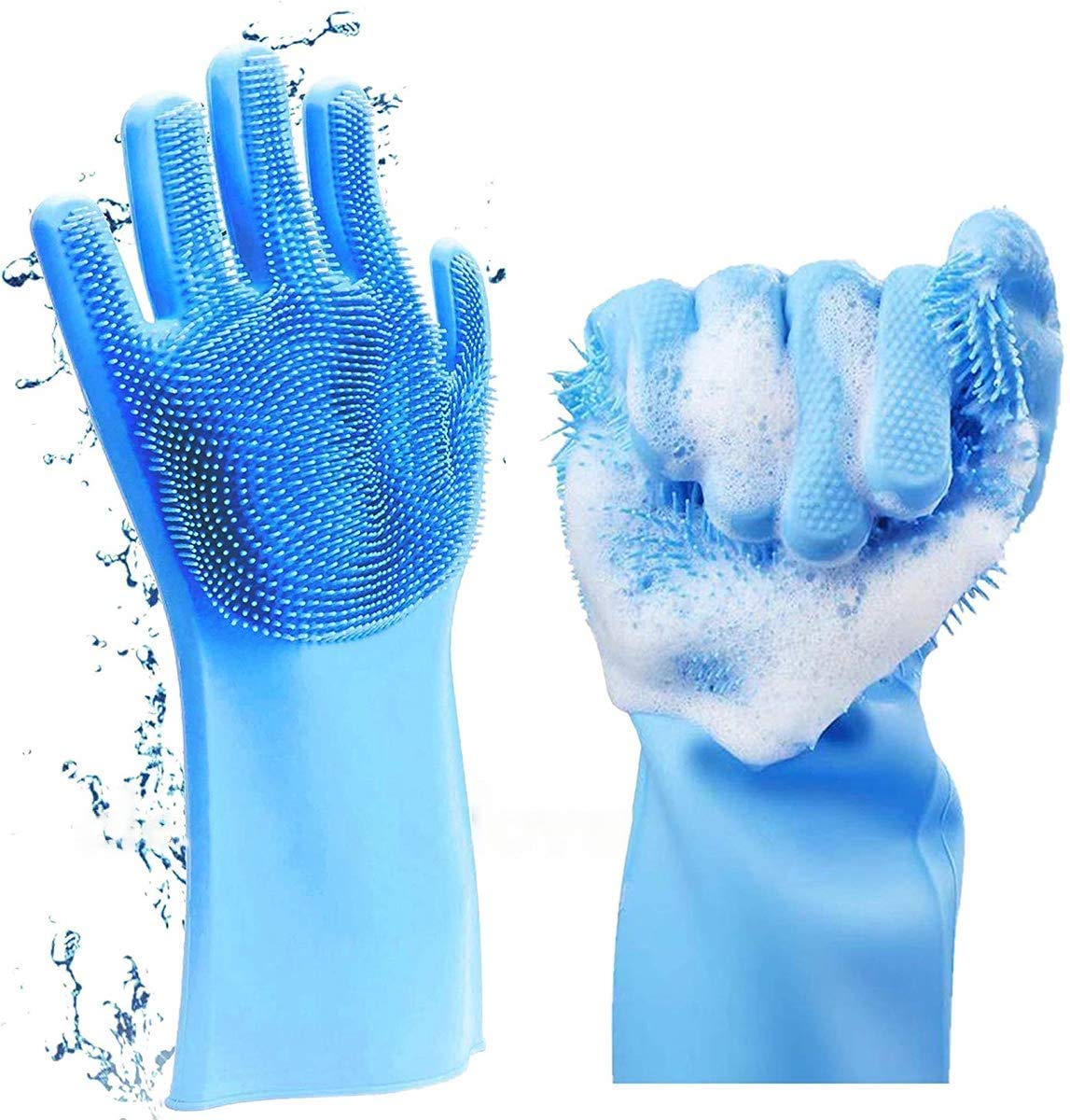 ALLWINMagic Silicone Cleaning Hand Gloves for Kitchen Dishwashing and Pet Grooming, Washing Dish, Car, Bathroom (Multicolour) -Pack of 1 Pair