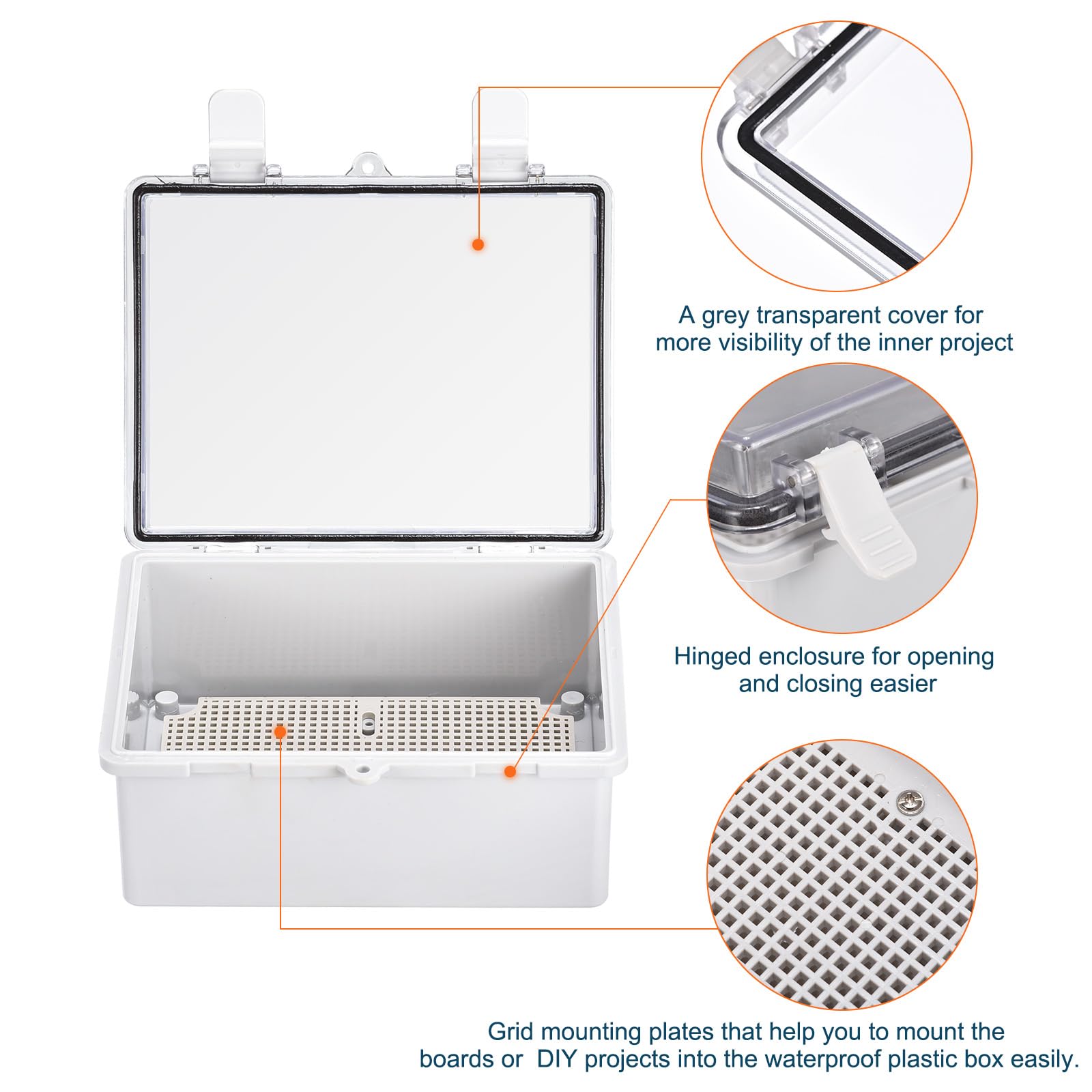 sourcing map Scatola di derivazione elettrica IP67 impermeabile in plastica ABS con coperchio incernierato, piastra di montaggio, staffe da parete, pressacavi 21,9 x 17,9 x 10,9 cm
