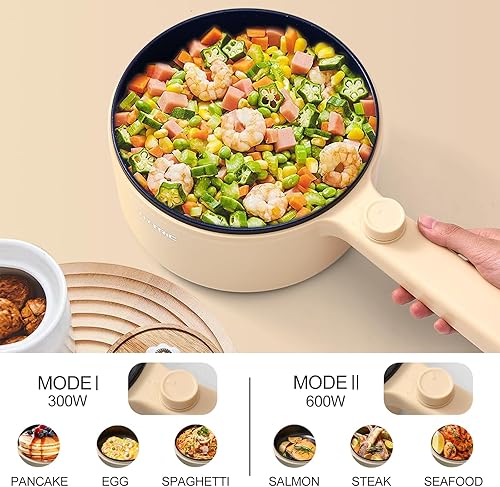Miniatura 3 de HYTRIC Olla eléctrica con vaporizador, sartén antiadherente portátil de 1.5 L, cocina eléctrica para carne, huevo, pasta, olla de ramen con control
