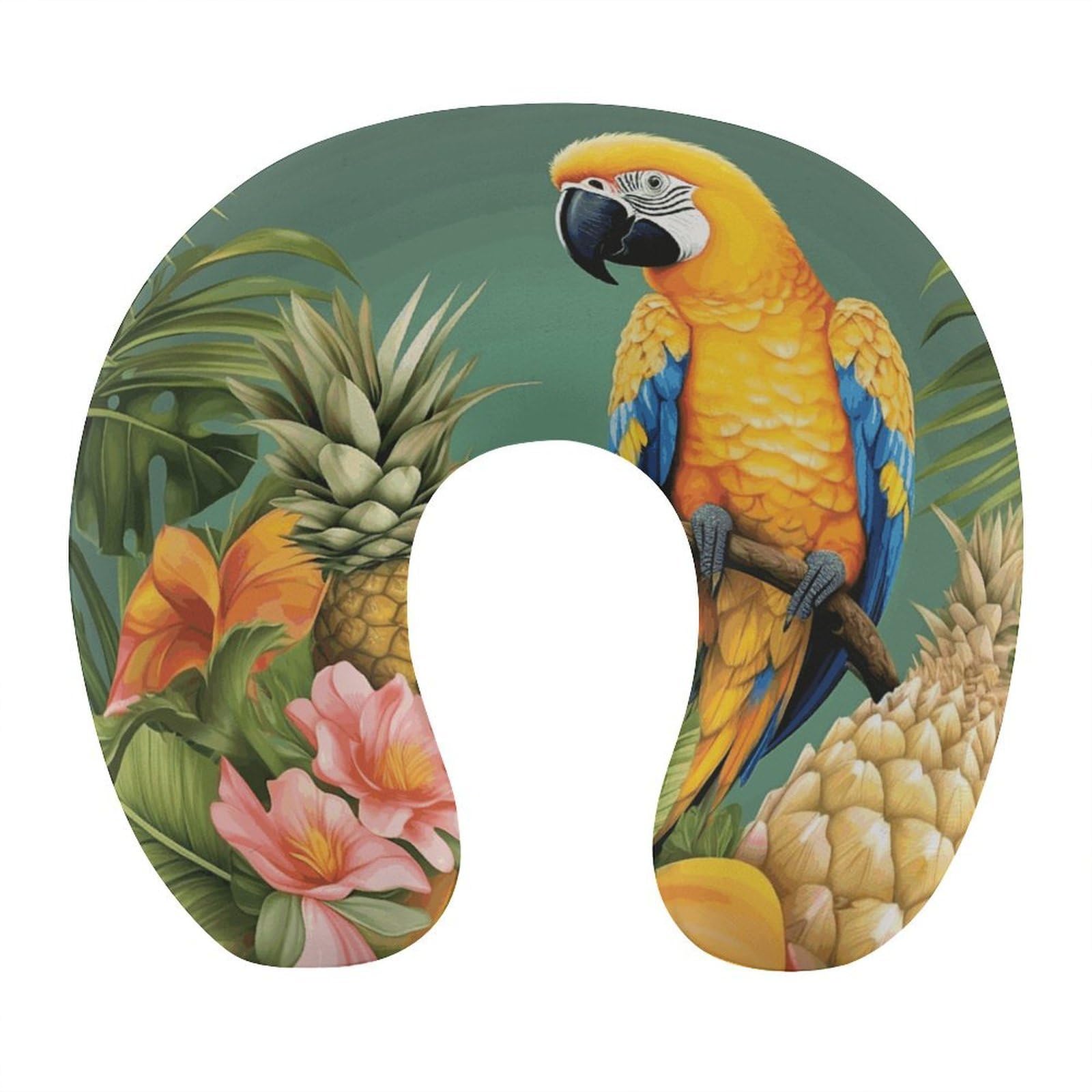 FekiLoot Summer Parrot Pineapple Bird Travel Pillow,U Shaped Office Napping Pillow Support Neck and Head Comfortable Travel Neck Pillow U Shape Sleeping Essentials for Long Haul Flights