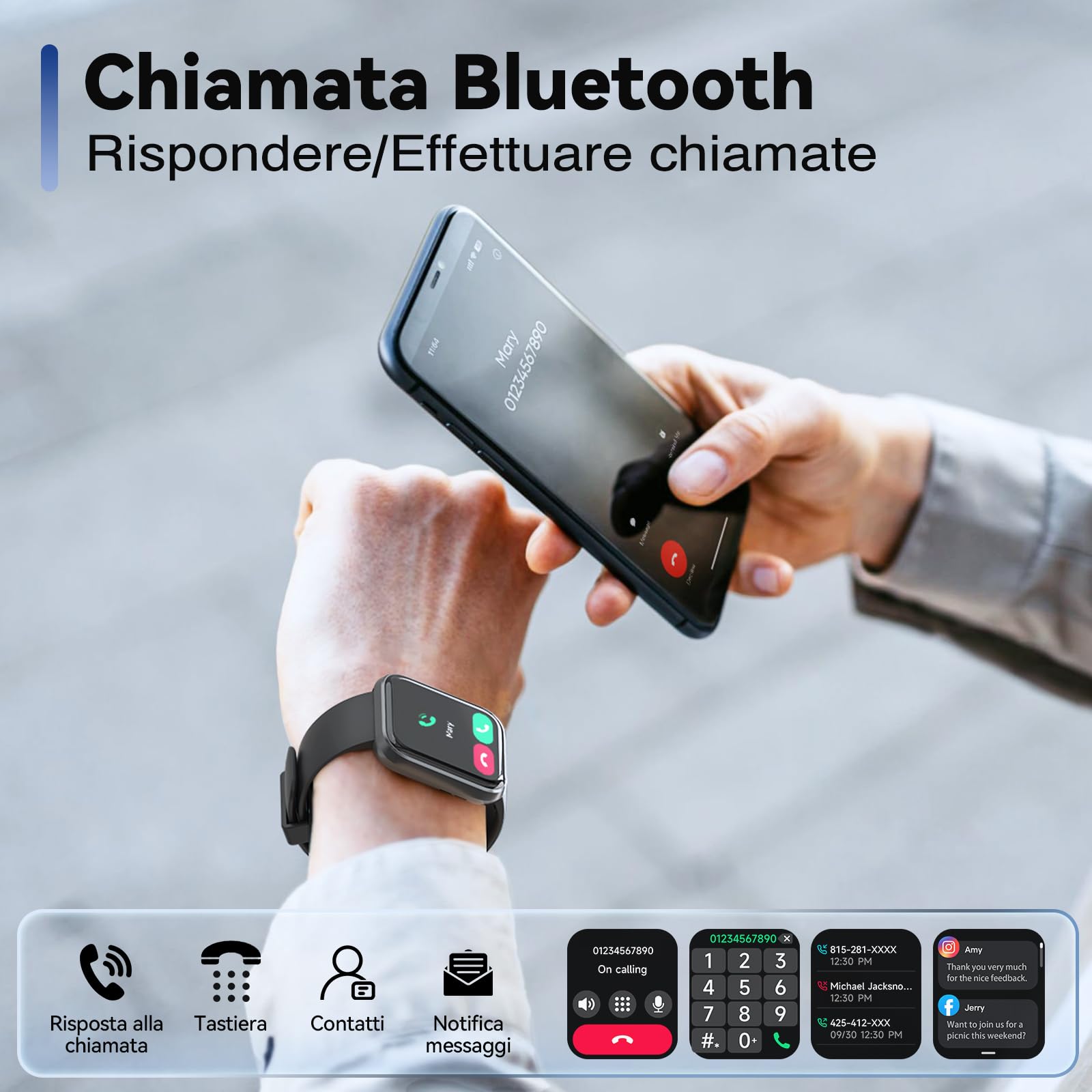 Smartwatch Uomo Orologio, 1,8" Smartwatch Chiamate Risposta Vivavoce, Alexa Integrato Cardiofrequenzimetro SpO2 Sonno, Contapassi Orologio Fitness Notifiche 110 Modalità Sport per Android/iOS Nero