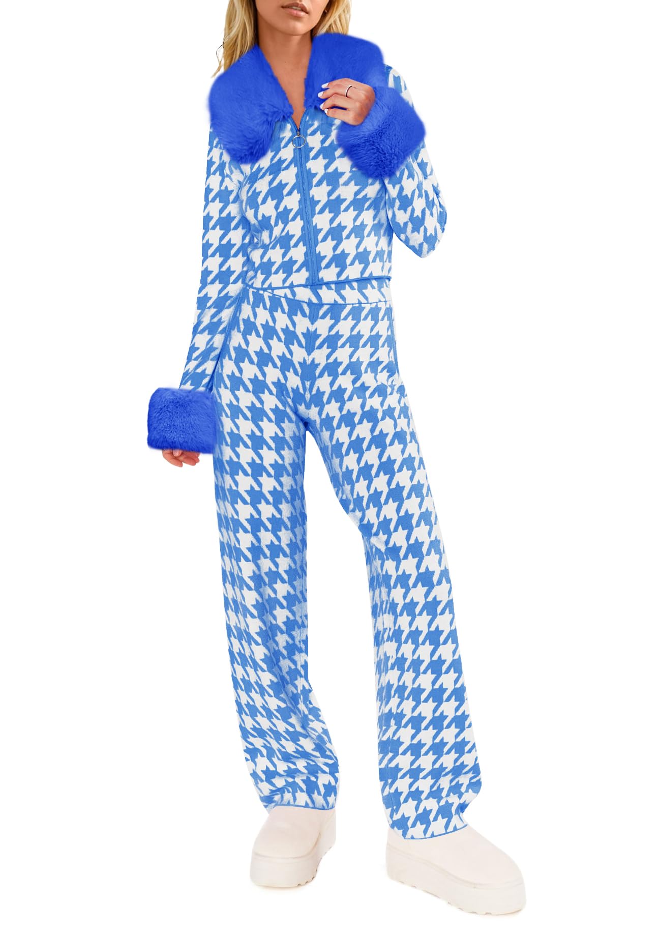 Yousify Snow Suits for Women Winter Sweater Sets Color Block Skiing Outfit