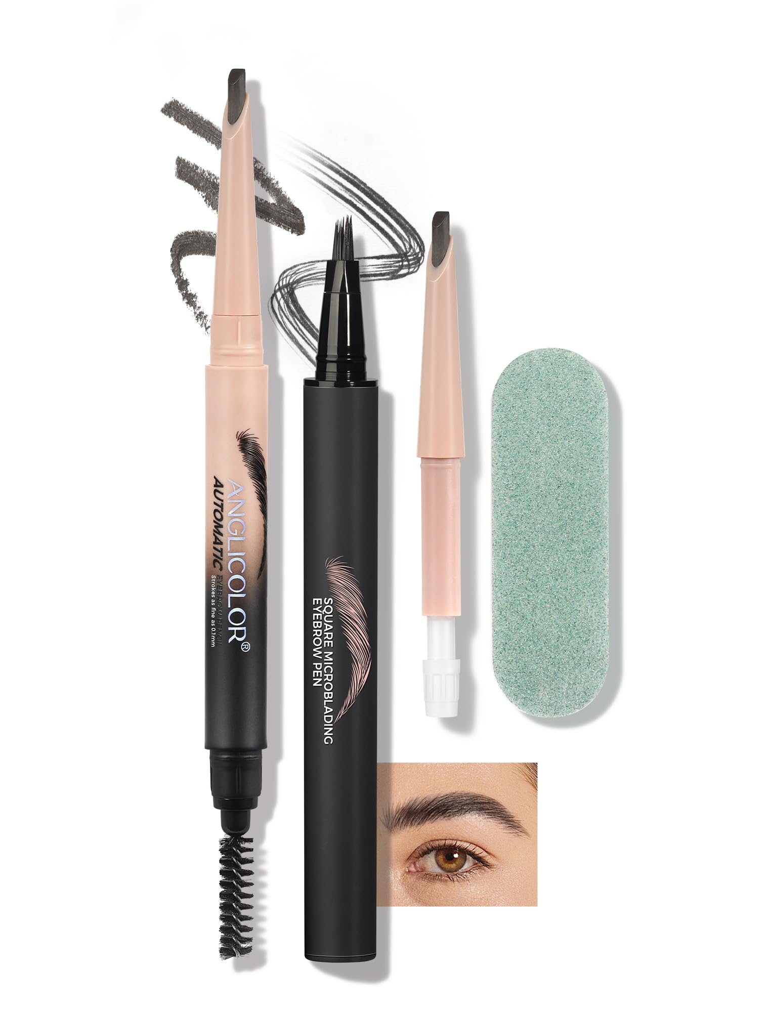 Anglicolor Eyebrow Pencil Set Pen Fast Eyebrows In 3 Minutes,Microblading Eyebrow Pen Replacement Core For,Eyebrow Brush Quick Fill,Combined For Better Results,Great Value (04)