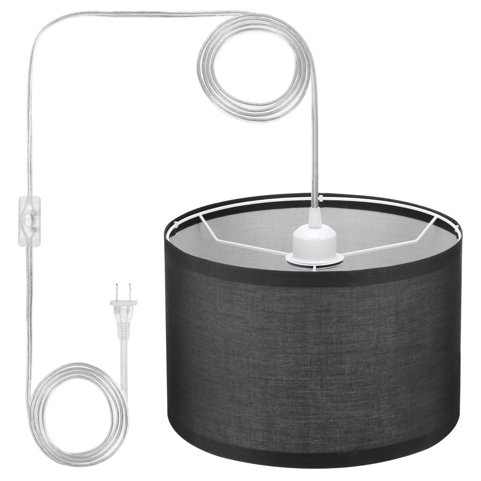 Photo 1 of PATIKIL Plug-in Pendant Light, 15ft Cord, Black Fabric Shade