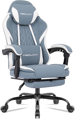 Miniatura 12 de Misolant Silla de videojuegos, silla gamer de tela con reposapiés para adultos, silla ergonómica de juego de computadora con respaldo alto con