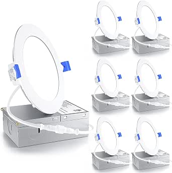 Ensenior 6 Pack 4 Inch 5000K Dimmable Canless Wafer LED Recessed Light