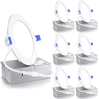 Ensenior 6 Pack 4 Inch 5000K Dimmable Canless Wafer LED Recessed Light