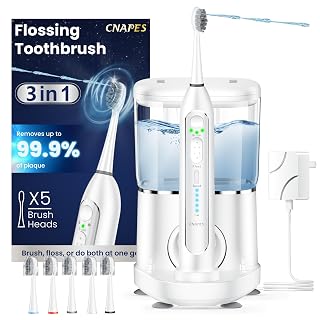 Electric Toothbrush with Water Flosser 3 in 1 Combo, Advanced 2.0 Flossing Toothbrush for Adults, Cleaning Modes&5 Speeds, Rechargeable,5 Replacement Heads,17oz/500ML Cordless Water Flosser for Travel - Amazon product rated Grade A