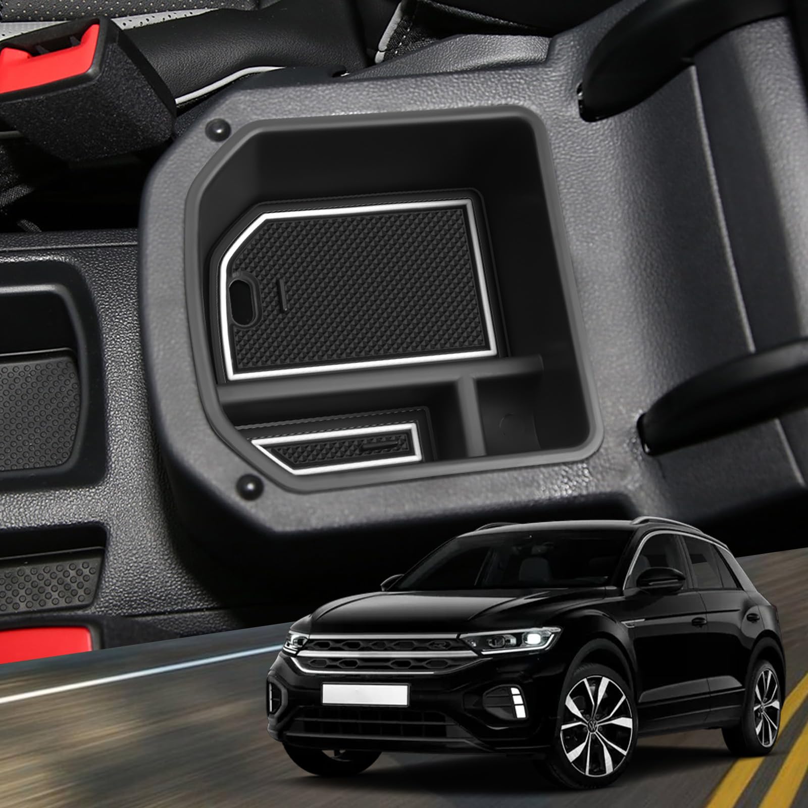 YEE PIN Auto Scatola di Immagazzinaggio Accessori per Car Compatibile con Tiguan 2 2016-2022 2023 Center Console Bracciolo Box Storage Secondario Vassoio Estraibile con Tappetino Antiscivolo