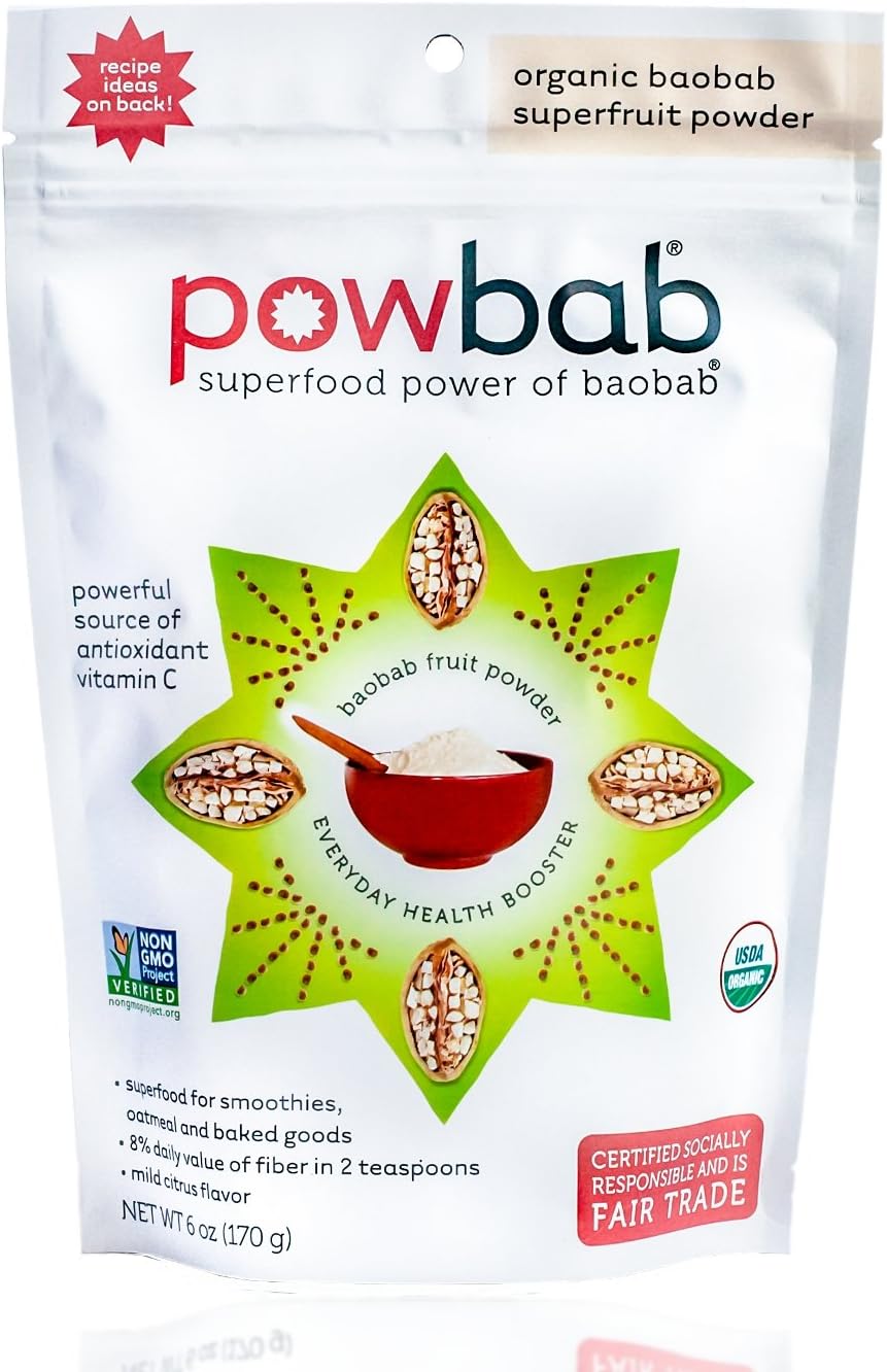 Organic Baobab Superfruit Powder, Fair Trade, Raw - 6 oz pouch, 39 servings