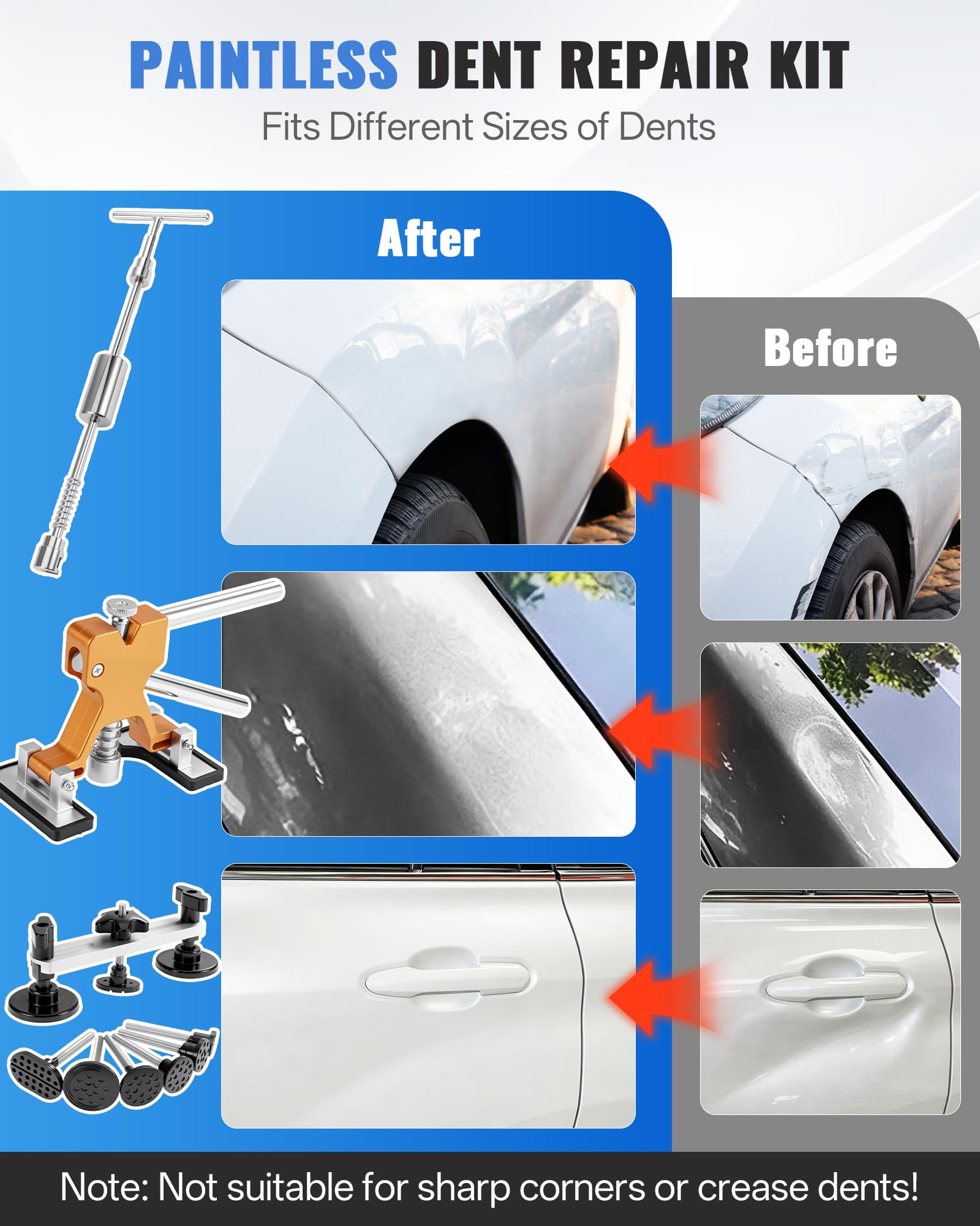 Dellen Reparaturset Auto Set, PDR Ausbeulwerkzeug Karosserie mit Dellenzieher, Gleithammer, Dellenlifter,Brückenabzieher & 100W Heißklebepistole für Karosserie, Hagelschaden & Beulenentfernung