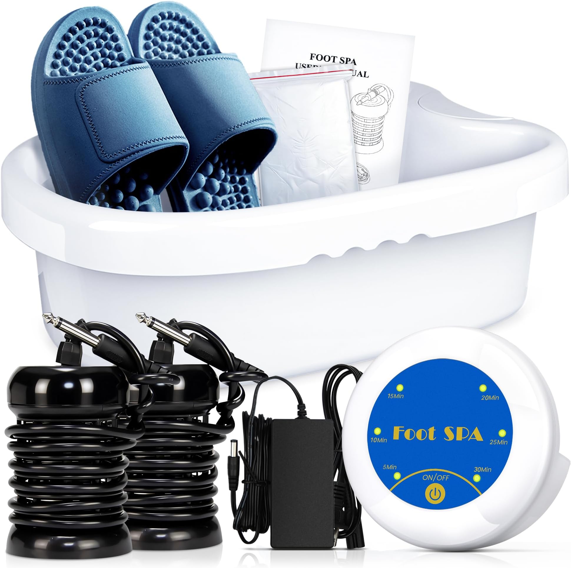 Ionic Foot bath detox machine, foot spa bath for home use, ion cleanse machine to remove toxins with massage slippers, 5 Disposable Foot Bath Liners, 2 super arrays